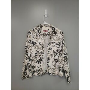 Joni B. Women's Jacket Floral Black Gold White Lightweight Cotton Stretch Medium